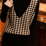 Plaid color-blocking knitted waistcoats