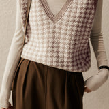 Plaid color-blocking knitted waistcoats