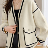 V-neck color-blocking knitted coats