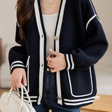 V-neck color-blocking knitted coats