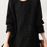 Lace spliced beaded sweatshirts