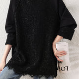 Lace spliced beaded sweatshirts