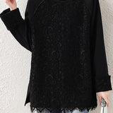 Lace spliced beaded sweatshirts