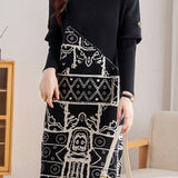 Spliced long-sleeved knitted dresses