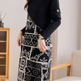 Spliced long-sleeved knitted dresses