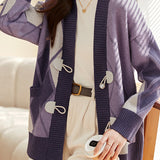 Two-tone long-sleeved knitted cardigan