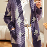 Two-tone long-sleeved knitted cardigan