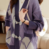 Two-tone long-sleeved knitted cardigan