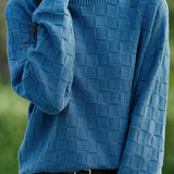 Half turtleneck solid-color sweater with square decorations