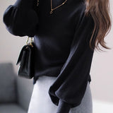 Solid color lantern sleeve knitted sweater