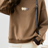 Retro fleece-lined round-neck pullover sweatshirt