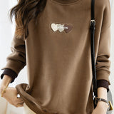 Retro fleece-lined round-neck pullover sweatshirt