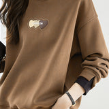 Retro fleece-lined round-neck pullover sweatshirt