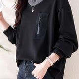 Half-high collar spliced color-block casual sweatshirt