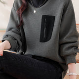 Half-high collar spliced color-block casual sweatshirt