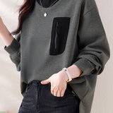 Half-high collar spliced color-block casual sweatshirt