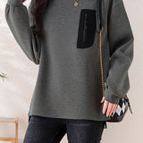 Half-high collar spliced color-block casual sweatshirt