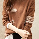 Round-neck spliced knitted sweaters