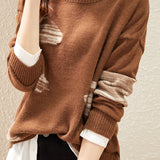 Round-neck spliced knitted sweaters