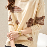 Round-neck spliced knitted sweaters