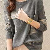 Round-neck spliced knitted sweaters