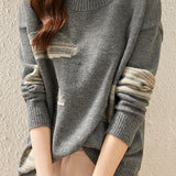 Round-neck spliced knitted sweaters