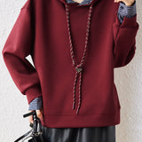 Hooded drawstring long-sleeved sweatshirt