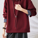 Hooded drawstring long-sleeved sweatshirt