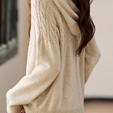 Hooded cable-knit sweater with horn buttons