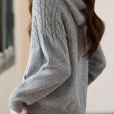 Hooded cable-knit sweater with horn buttons