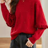 Loose knitted shirt with ruffled edges for inner wear