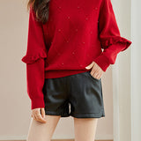 Loose knitted shirt with ruffled edges for inner wear