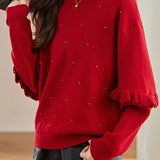 Loose knitted shirt with ruffled edges for inner wear