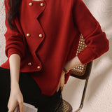 Metal-button round-neck knitted cardigan