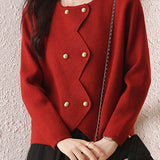 Metal-button round-neck knitted cardigan