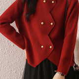 Metal-button round-neck knitted cardigan