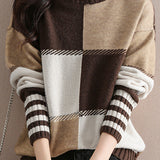 High-neck loose color-blocked long-sleeved sweater