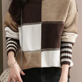 High-neck loose color-blocked long-sleeved sweater