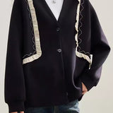 Black ruffled splicing casual coat