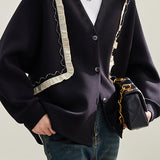 Black ruffled splicing casual coat