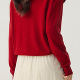 V-neck ruffled solid-color sweater