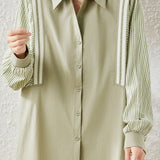 Stripe-spliced fake two-piece long-sleeved shirt