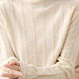 High-neck striped knitted sweater