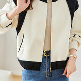 Stand-collar color-blocked zipper jacket