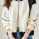 Stand-collar color-blocked zipper jacket