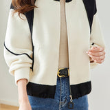 Stand-collar color-blocked zipper jacket