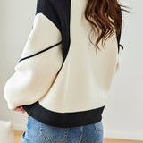 Stand-collar color-blocked zipper jacket