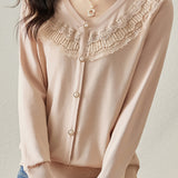 V-neck lace knitted sweater