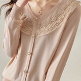 V-neck lace knitted sweater