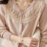 V-neck lace knitted sweater